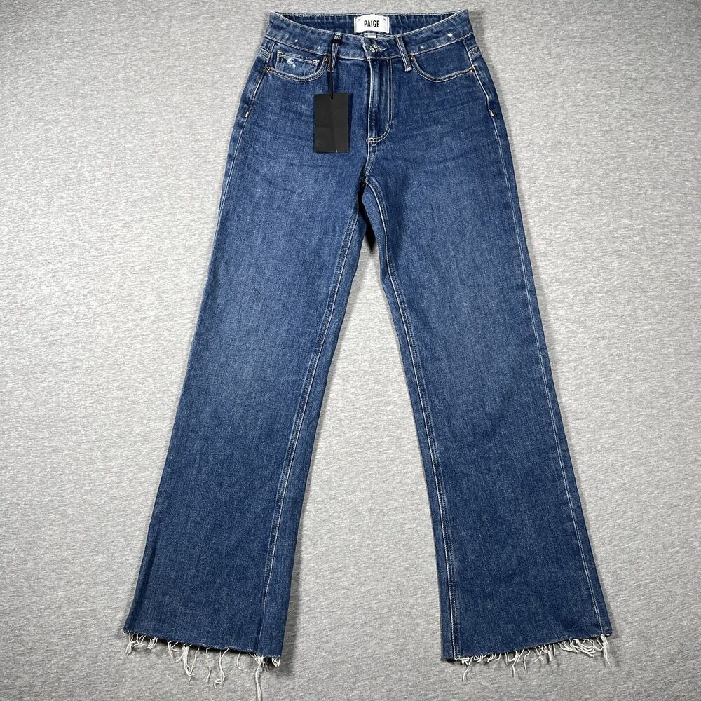 NWT Paige Leenah Ankle Jeans Womens 23 Blue High Rise Frayed Hem Distressed
